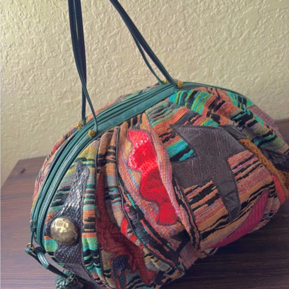 Sharif Red and Green Shoulder Bag with Distinctive Design